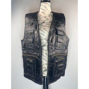 Navarre Leather Co Italian Stone Design Genuine Leather Pathwork Vest Black L